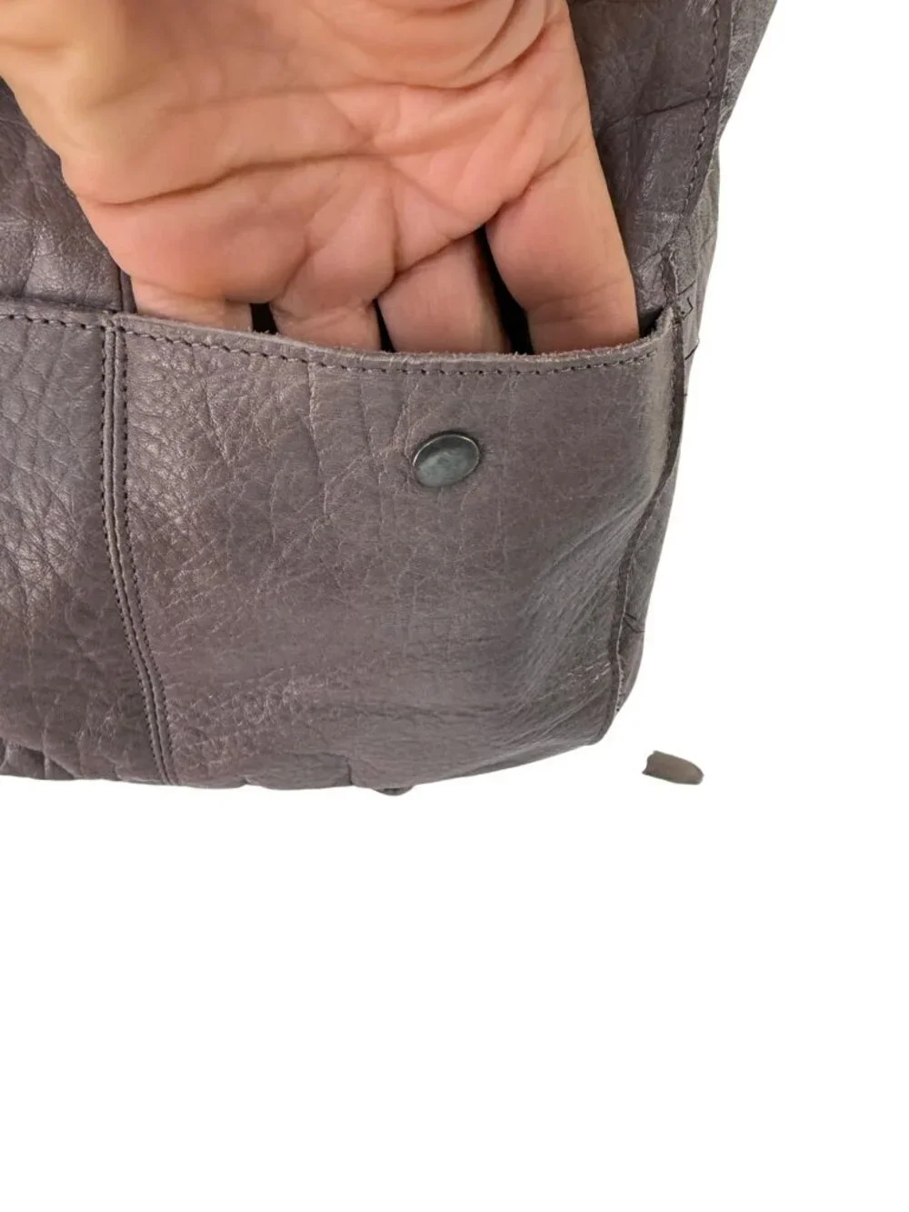 Day & Mood Leather Backpack Braided Flap Snap Drawstring Pockets Gray Bohemian
